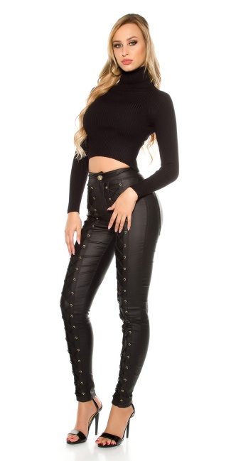 highw.leatherlook trousers with lacing Black